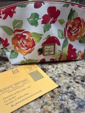 Dooney & Bourke Floral Cosmetic Pouch - White with Red & Orange Roses